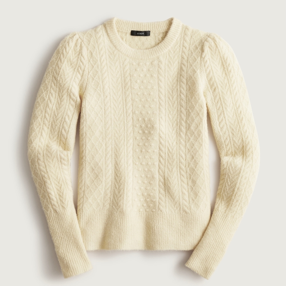 New! J. Crew sz XXL XX-Large Ivory White Wool Cable-knit Crewneck Sweater NWT